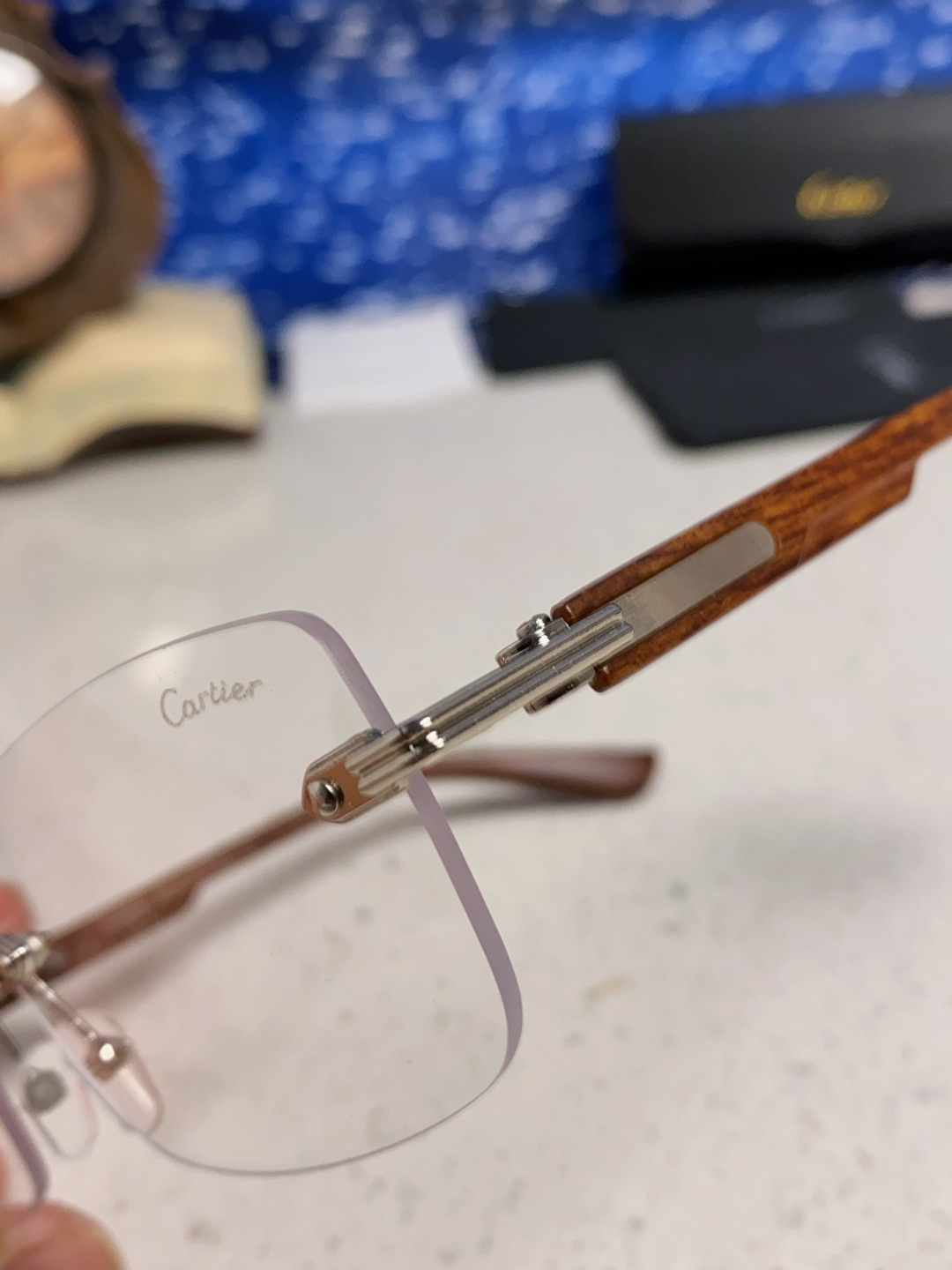 Cartier卡地亚 2025新款男士无框太阳镜方形欧美潮个性木腿墨镜嘻哈拽酷太阳镜遮阳潮流男女通用