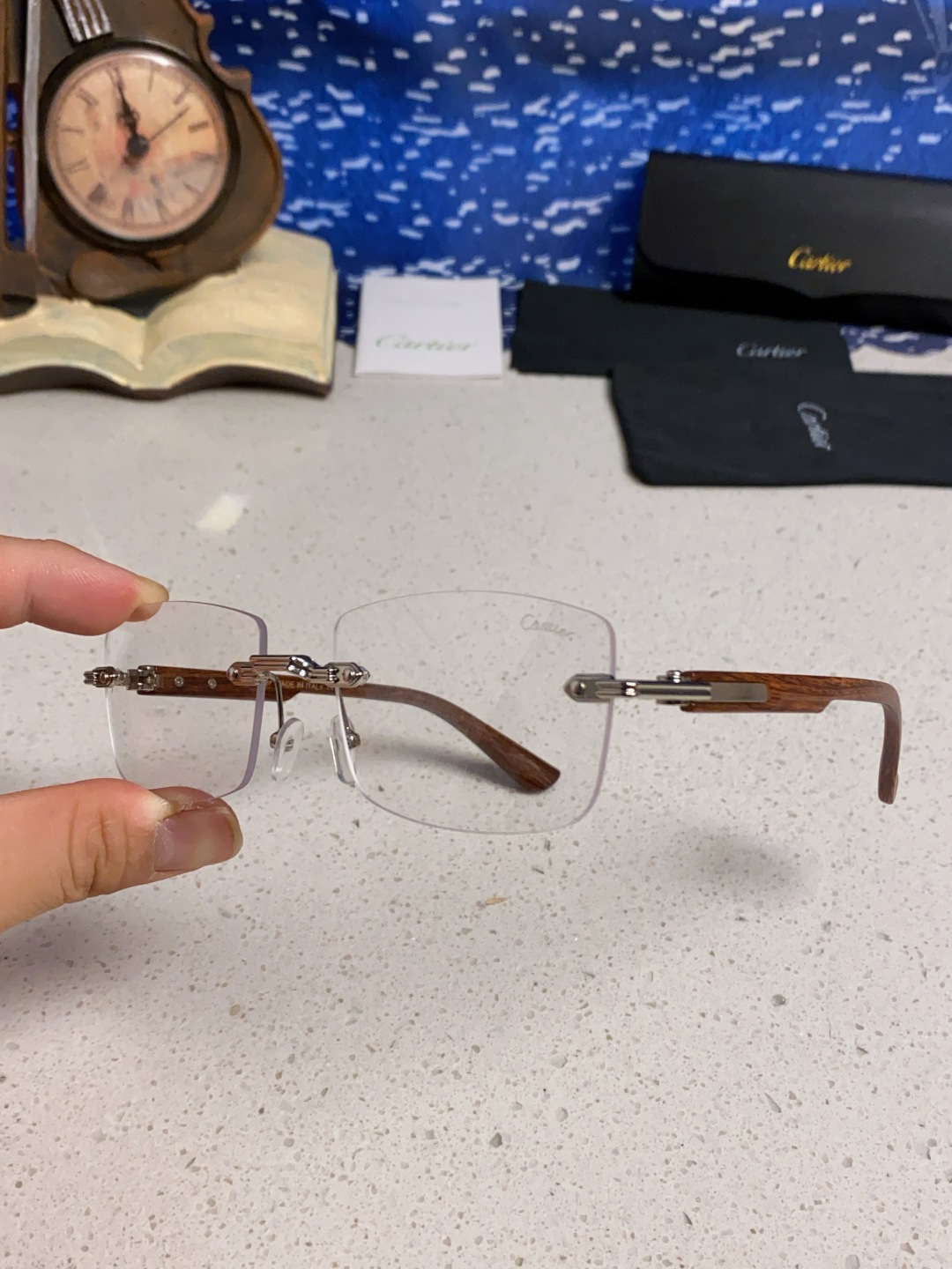 Cartier卡地亚 2025新款男士无框太阳镜方形欧美潮个性木腿墨镜嘻哈拽酷太阳镜遮阳潮流男女通用