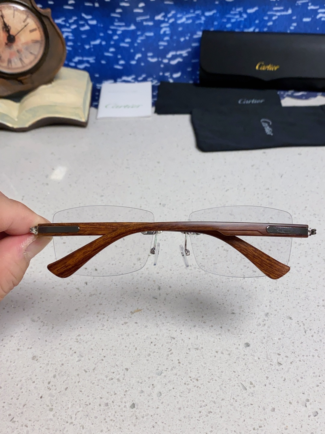 Cartier卡地亚 2025新款男士无框太阳镜方形欧美潮个性木腿墨镜嘻哈拽酷太阳镜遮阳潮流男女通用