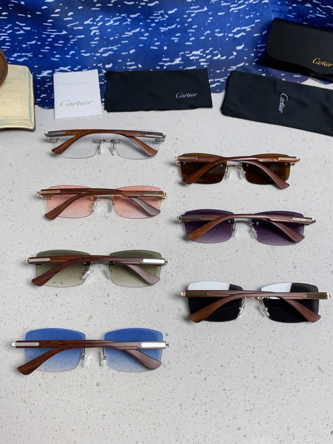 Cartier卡地亚 2025新款男士无框太阳镜方形欧美潮个性木腿墨镜嘻哈拽酷太阳镜遮阳潮流男女通用