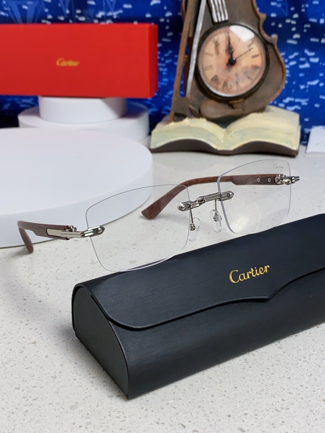 Cartier卡地亚 2025新款男士无框太阳镜方形欧美潮个性木腿墨镜嘻哈拽酷太阳镜遮阳潮流男女通用