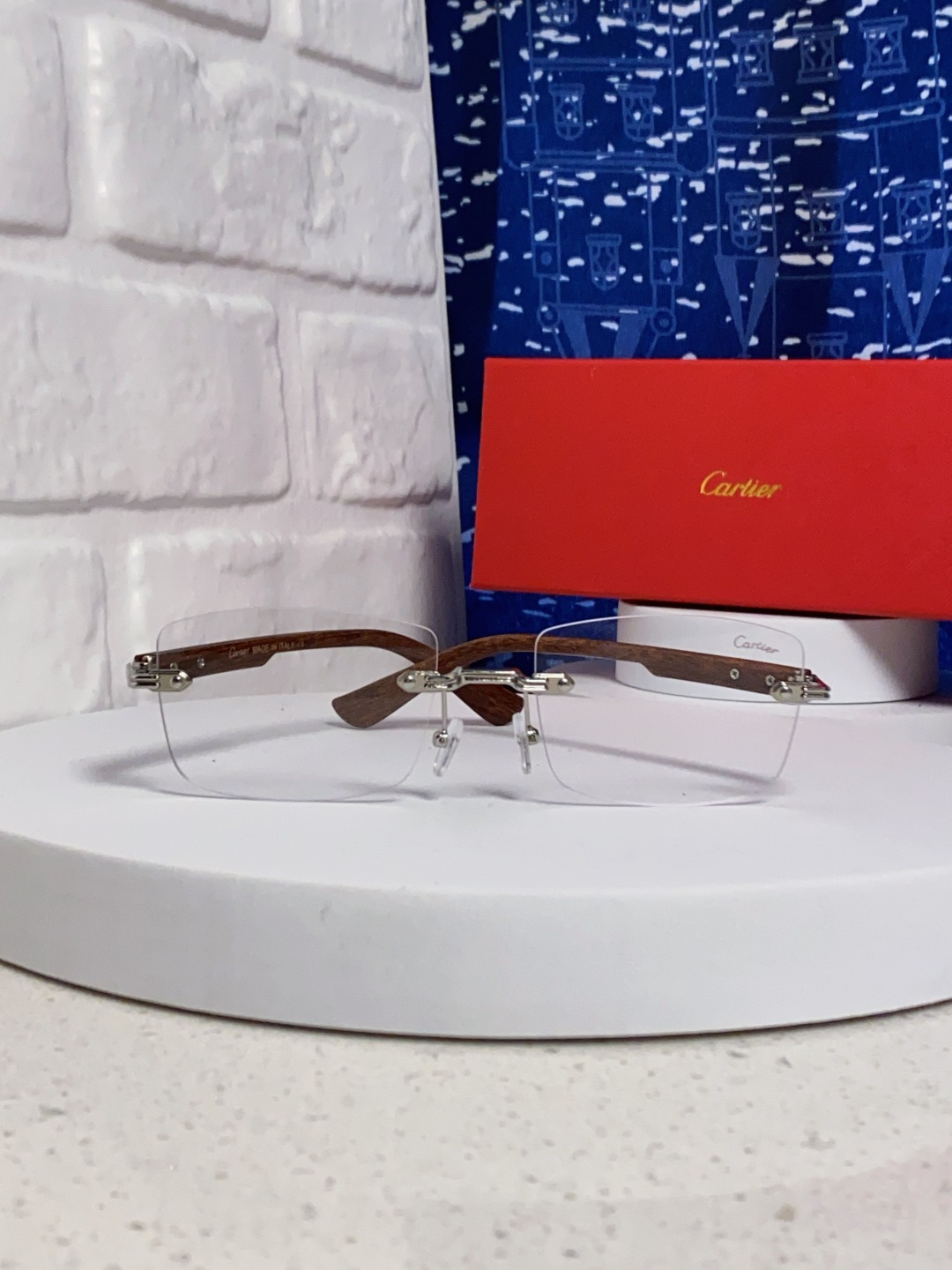 Cartier卡地亚 2025新款男士无框太阳镜方形欧美潮个性木腿墨镜嘻哈拽酷太阳镜遮阳潮流男女通用