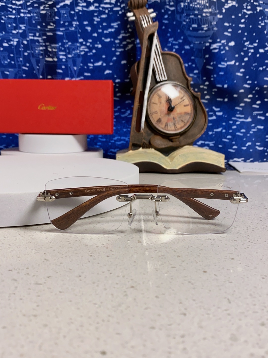 Cartier卡地亚 2025新款男士无框太阳镜方形欧美潮个性木腿墨镜嘻哈拽酷太阳镜遮阳潮流男女通用