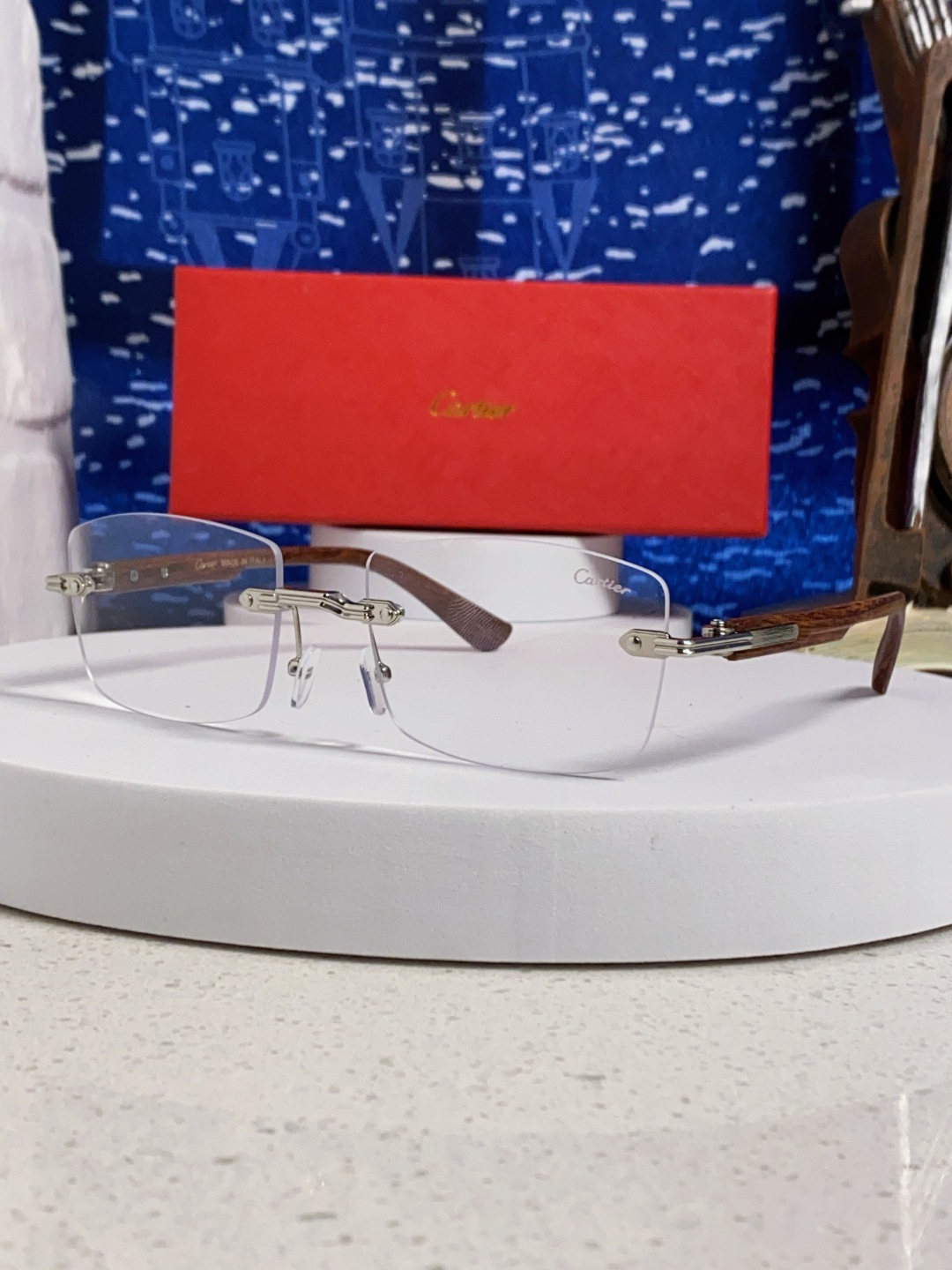 Cartier卡地亚 2025新款男士无框太阳镜方形欧美潮个性木腿墨镜嘻哈拽酷太阳镜遮阳潮流男女通用