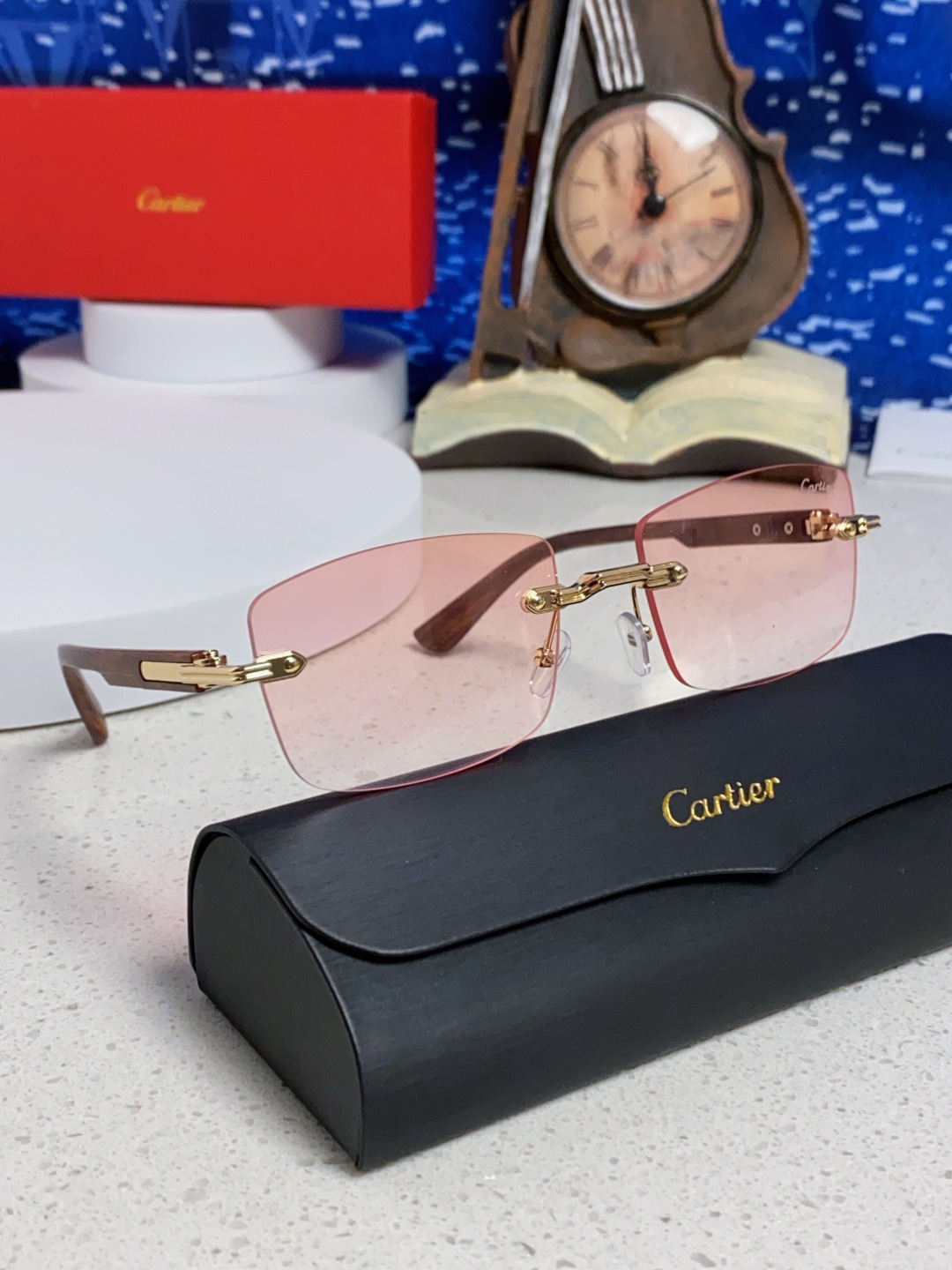 Cartier卡地亚 2025新款男士无框太阳镜方形欧美潮个性木腿墨镜嘻哈拽酷太阳镜遮阳潮流男女通用