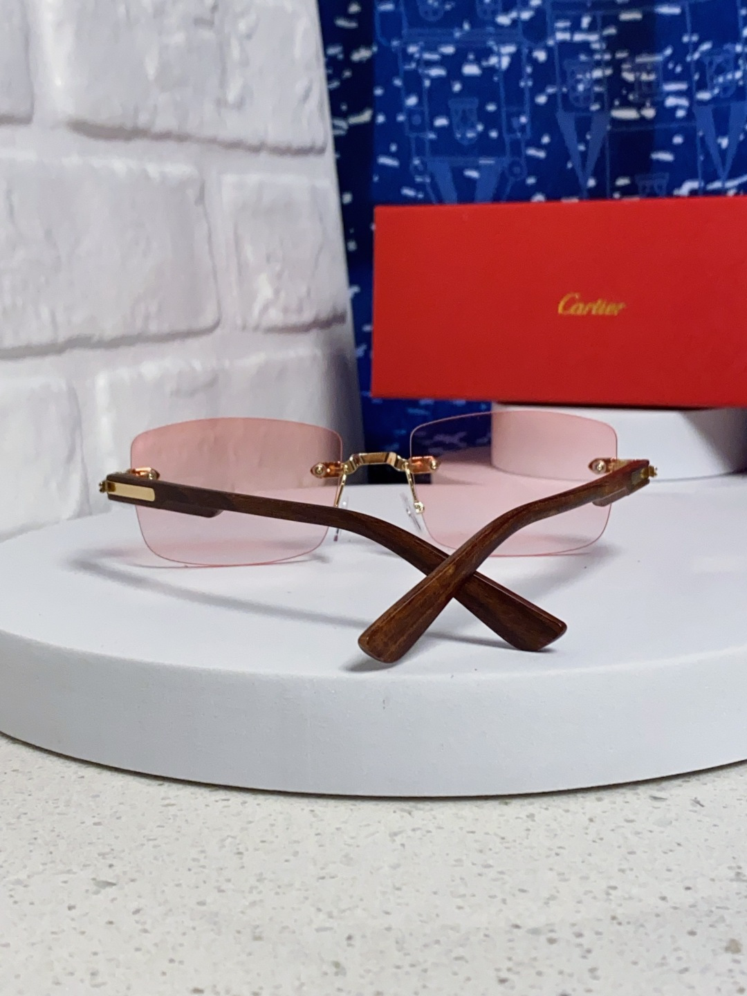 Cartier卡地亚 2025新款男士无框太阳镜方形欧美潮个性木腿墨镜嘻哈拽酷太阳镜遮阳潮流男女通用