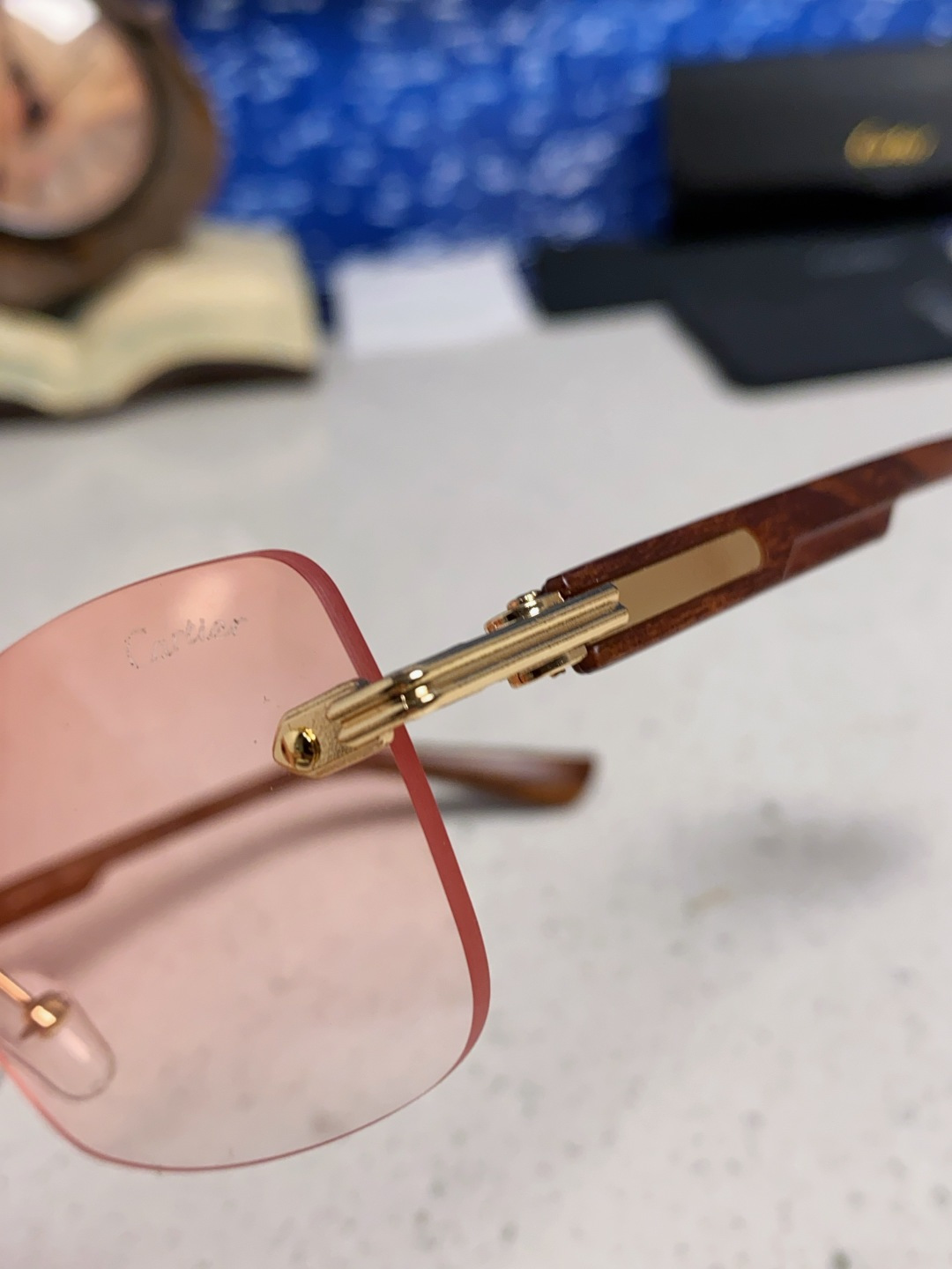 Cartier卡地亚 2025新款男士无框太阳镜方形欧美潮个性木腿墨镜嘻哈拽酷太阳镜遮阳潮流男女通用