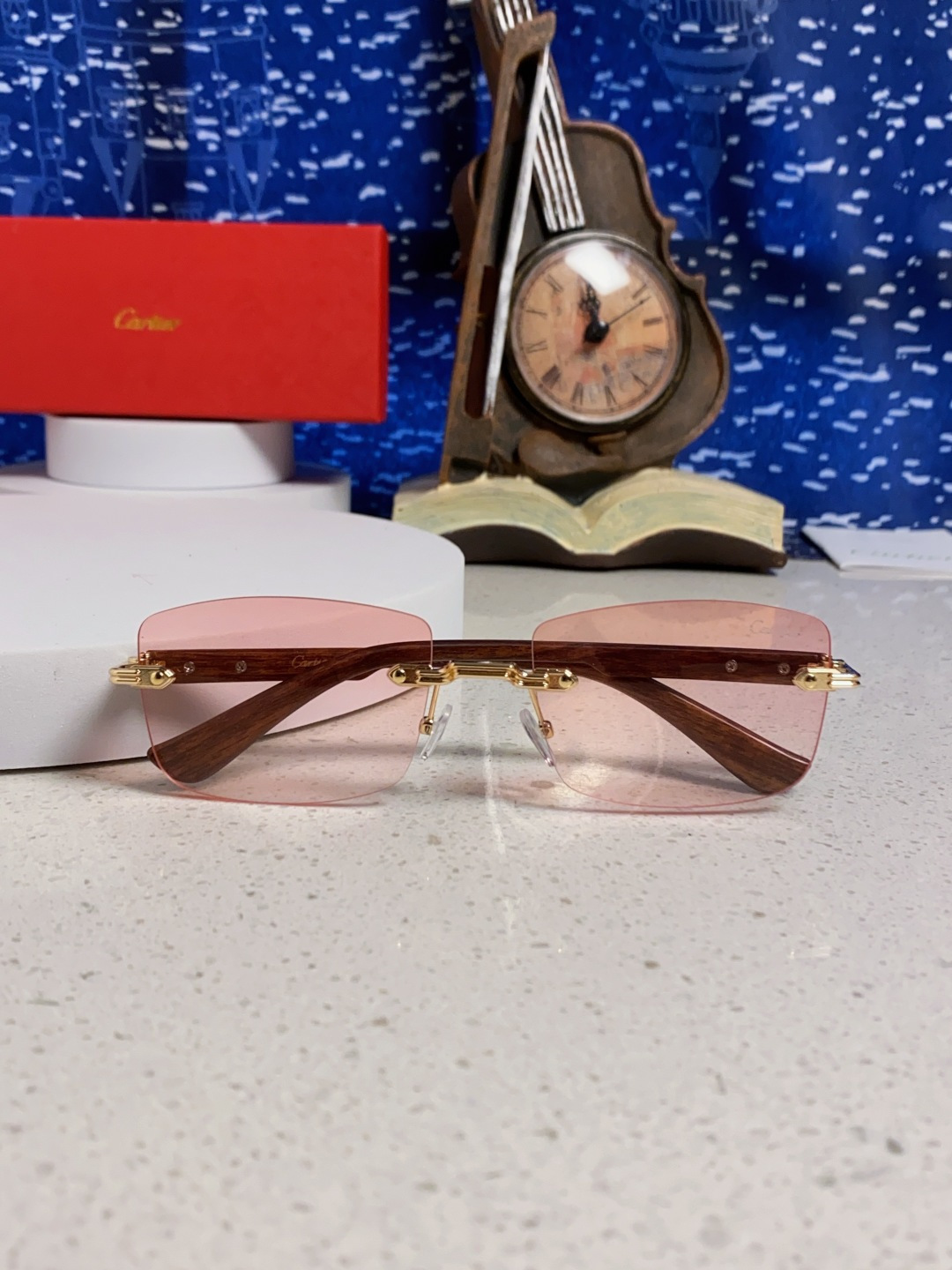 Cartier卡地亚 2025新款男士无框太阳镜方形欧美潮个性木腿墨镜嘻哈拽酷太阳镜遮阳潮流男女通用