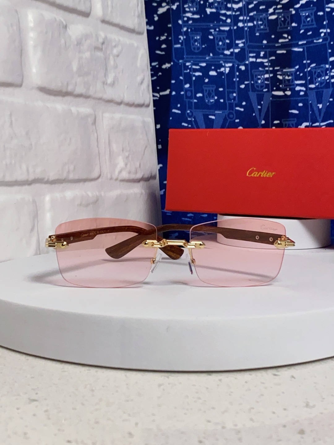 Cartier卡地亚 2025新款男士无框太阳镜方形欧美潮个性木腿墨镜嘻哈拽酷太阳镜遮阳潮流男女通用