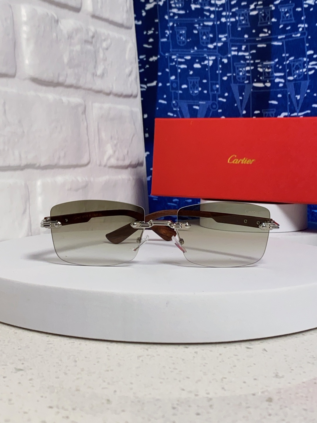 Cartier卡地亚 2025新款男士无框太阳镜方形欧美潮个性木腿墨镜嘻哈拽酷太阳镜遮阳潮流男女通用