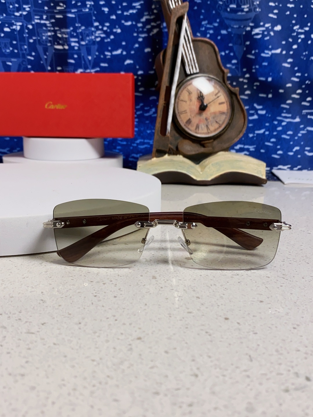 Cartier卡地亚 2025新款男士无框太阳镜方形欧美潮个性木腿墨镜嘻哈拽酷太阳镜遮阳潮流男女通用