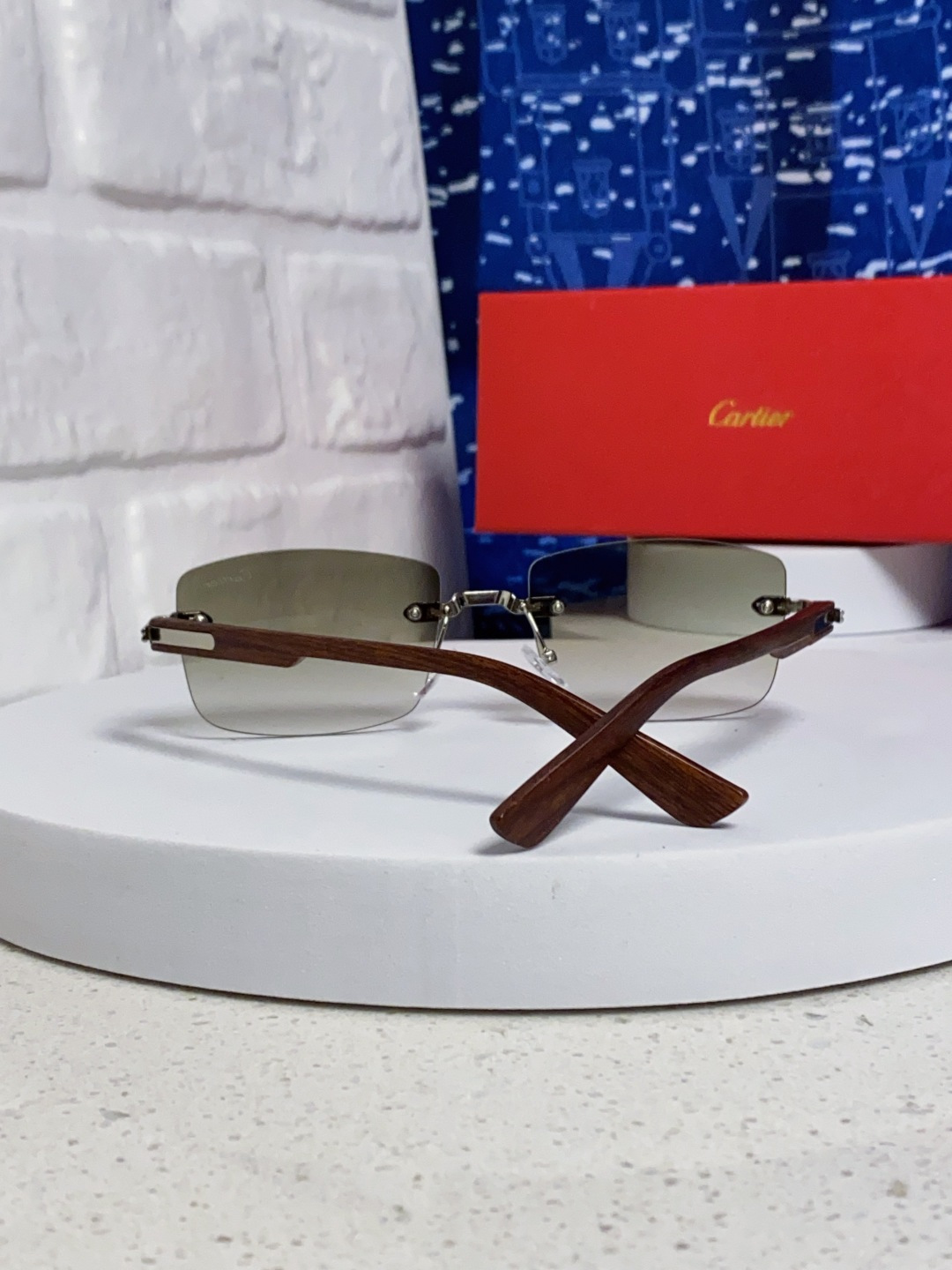 Cartier卡地亚 2025新款男士无框太阳镜方形欧美潮个性木腿墨镜嘻哈拽酷太阳镜遮阳潮流男女通用