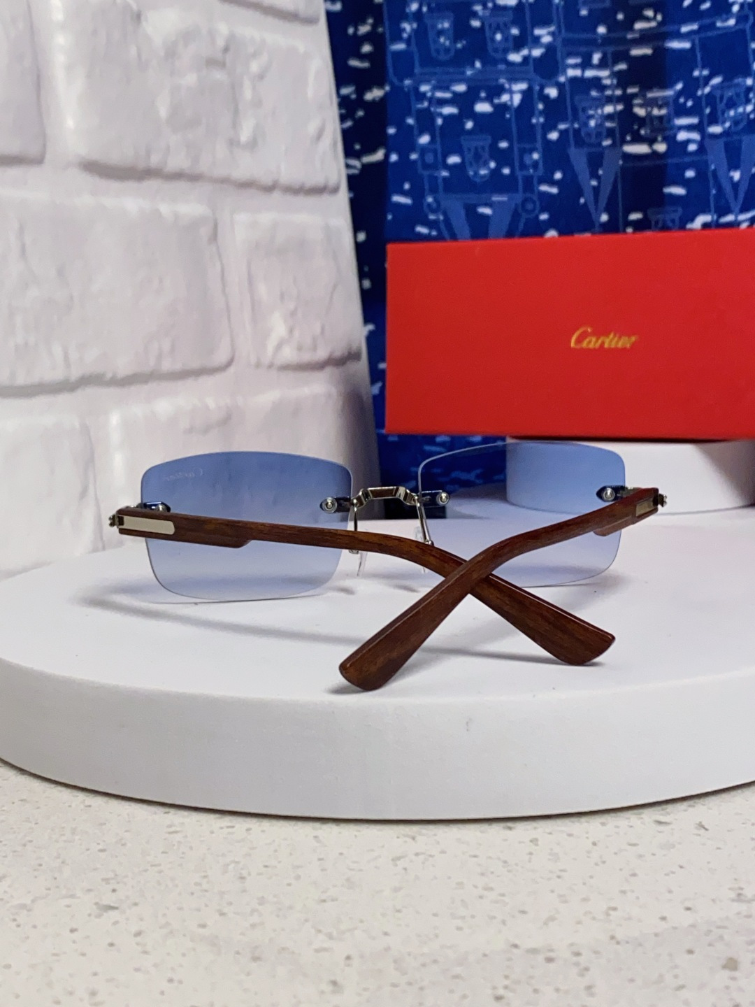 Cartier卡地亚 2025新款男士无框太阳镜方形欧美潮个性木腿墨镜嘻哈拽酷太阳镜遮阳潮流男女通用