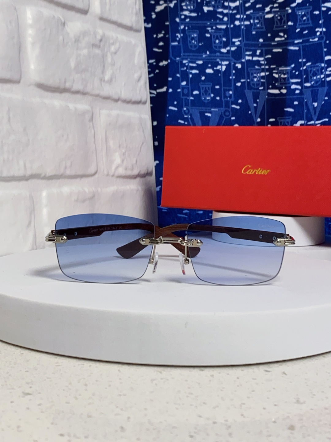 Cartier卡地亚 2025新款男士无框太阳镜方形欧美潮个性木腿墨镜嘻哈拽酷太阳镜遮阳潮流男女通用