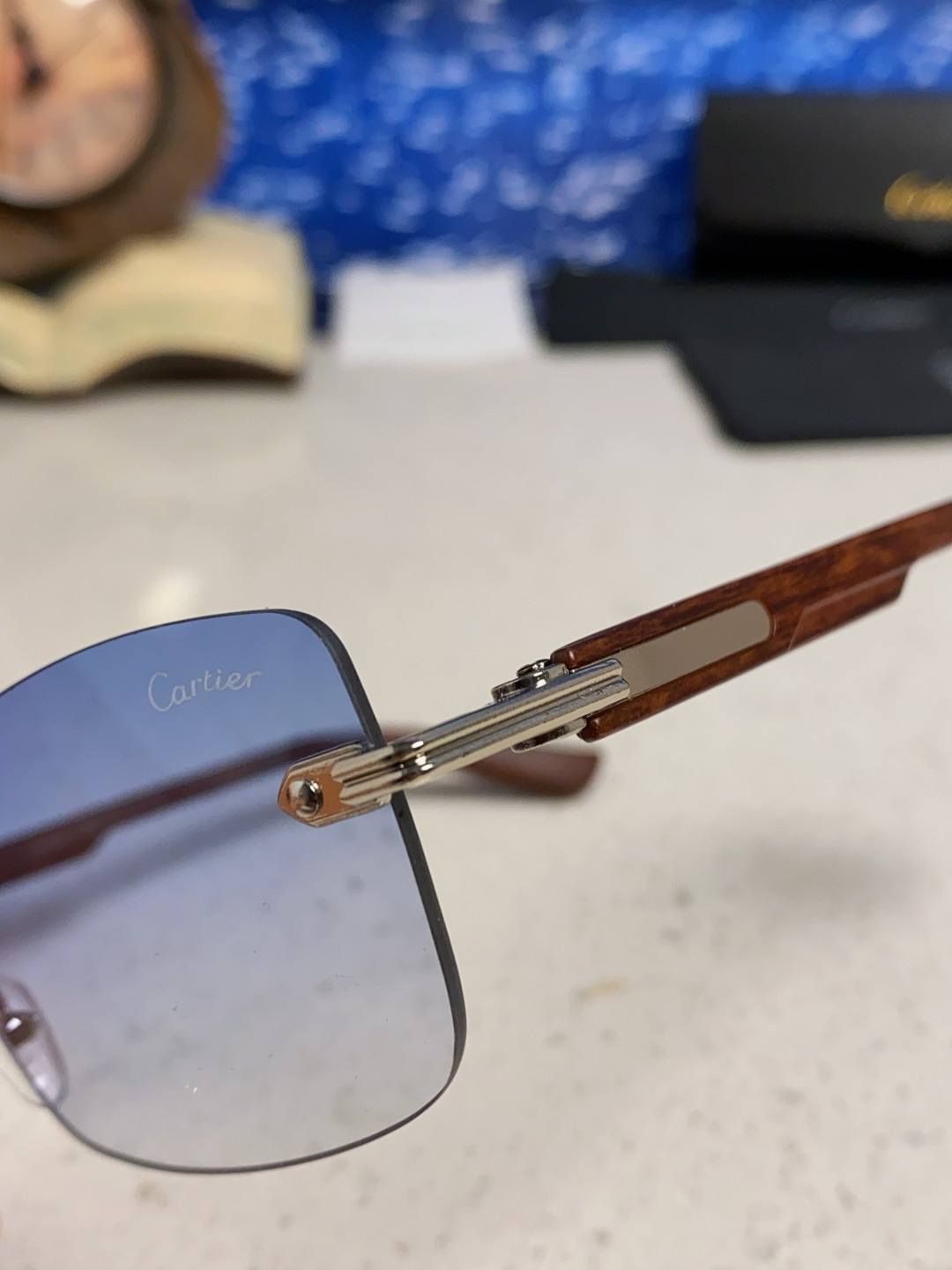 Cartier卡地亚 2025新款男士无框太阳镜方形欧美潮个性木腿墨镜嘻哈拽酷太阳镜遮阳潮流男女通用