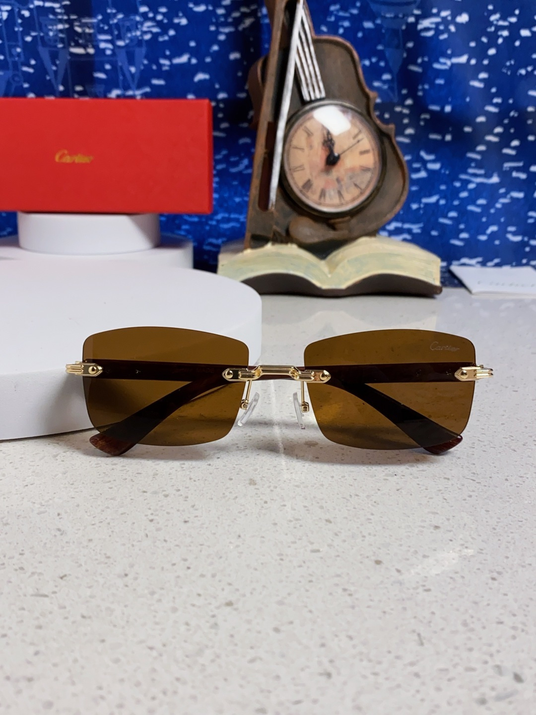 Cartier卡地亚 2025新款男士无框太阳镜方形欧美潮个性木腿墨镜嘻哈拽酷太阳镜遮阳潮流男女通用