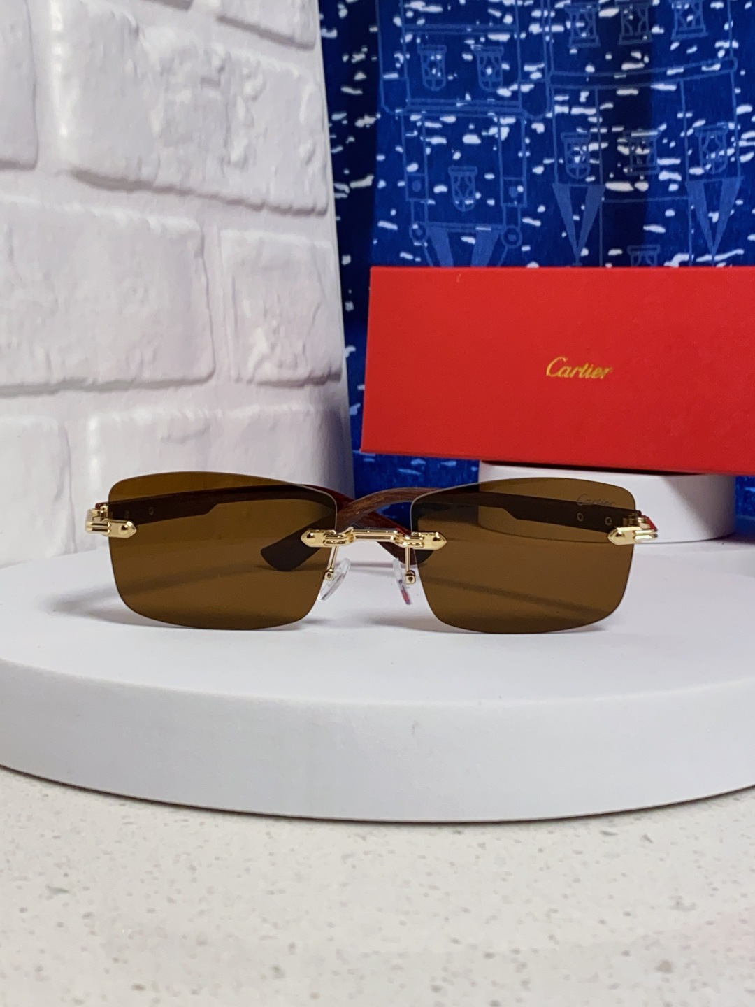 Cartier卡地亚 2025新款男士无框太阳镜方形欧美潮个性木腿墨镜嘻哈拽酷太阳镜遮阳潮流男女通用