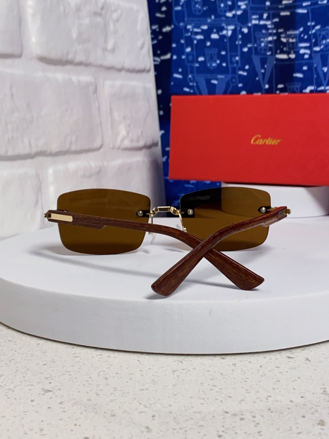 Cartier卡地亚 2025新款男士无框太阳镜方形欧美潮个性木腿墨镜嘻哈拽酷太阳镜遮阳潮流男女通用