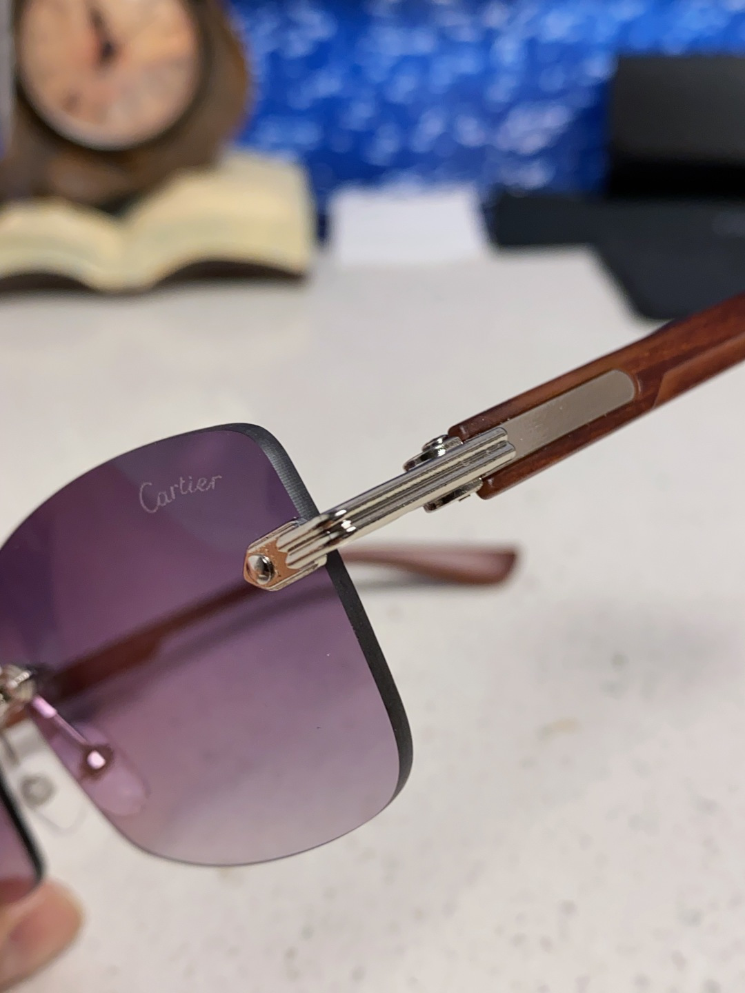 Cartier卡地亚 2025新款男士无框太阳镜方形欧美潮个性木腿墨镜嘻哈拽酷太阳镜遮阳潮流男女通用