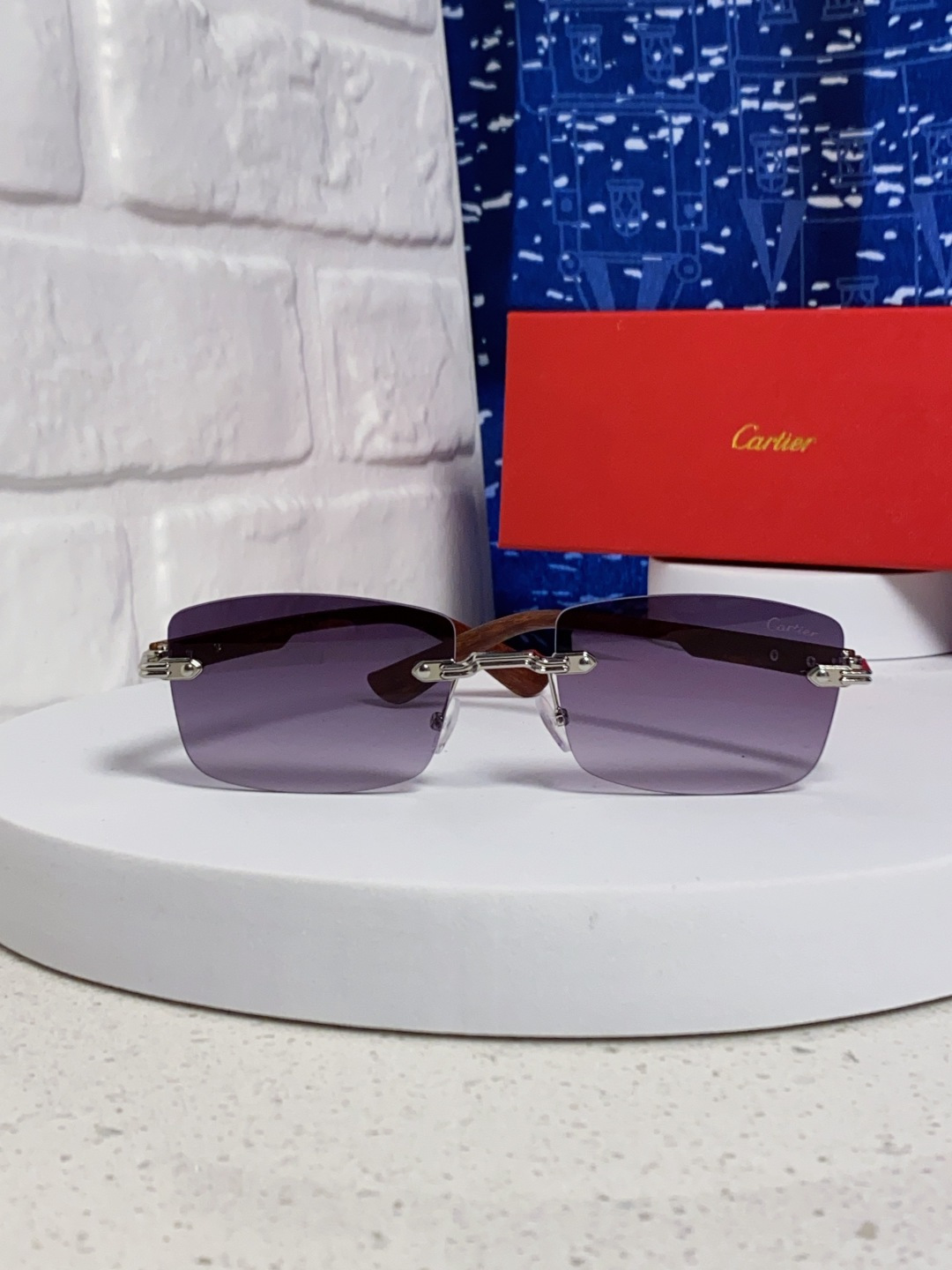 Cartier卡地亚 2025新款男士无框太阳镜方形欧美潮个性木腿墨镜嘻哈拽酷太阳镜遮阳潮流男女通用