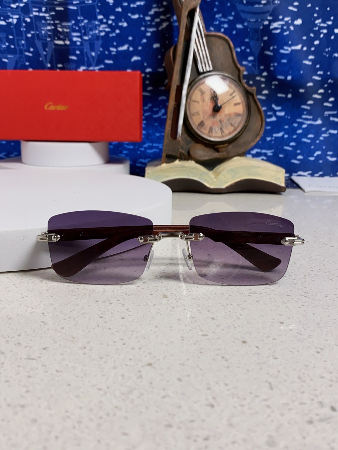 Cartier卡地亚 2025新款男士无框太阳镜方形欧美潮个性木腿墨镜嘻哈拽酷太阳镜遮阳潮流男女通用
