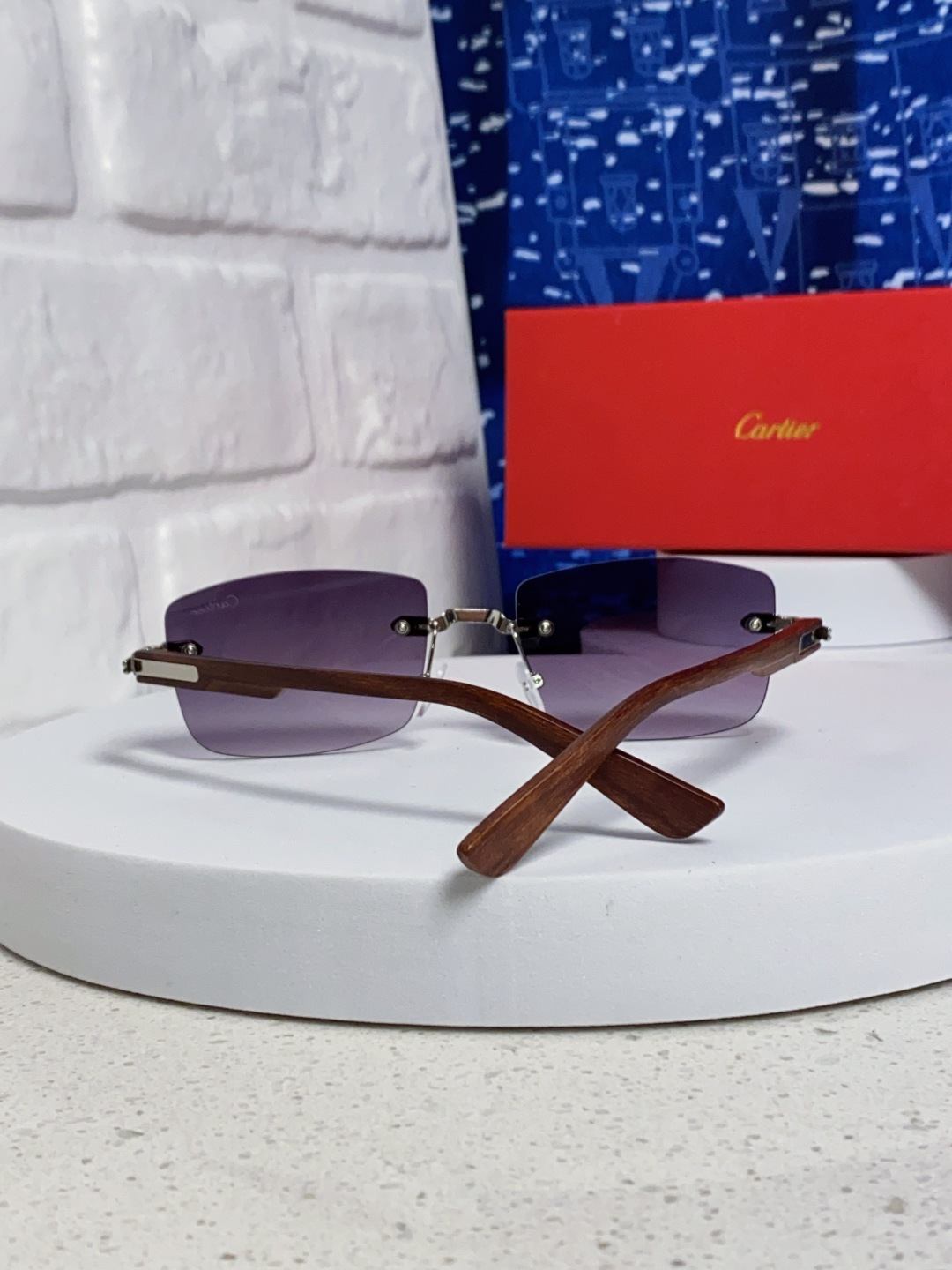 Cartier卡地亚 2025新款男士无框太阳镜方形欧美潮个性木腿墨镜嘻哈拽酷太阳镜遮阳潮流男女通用