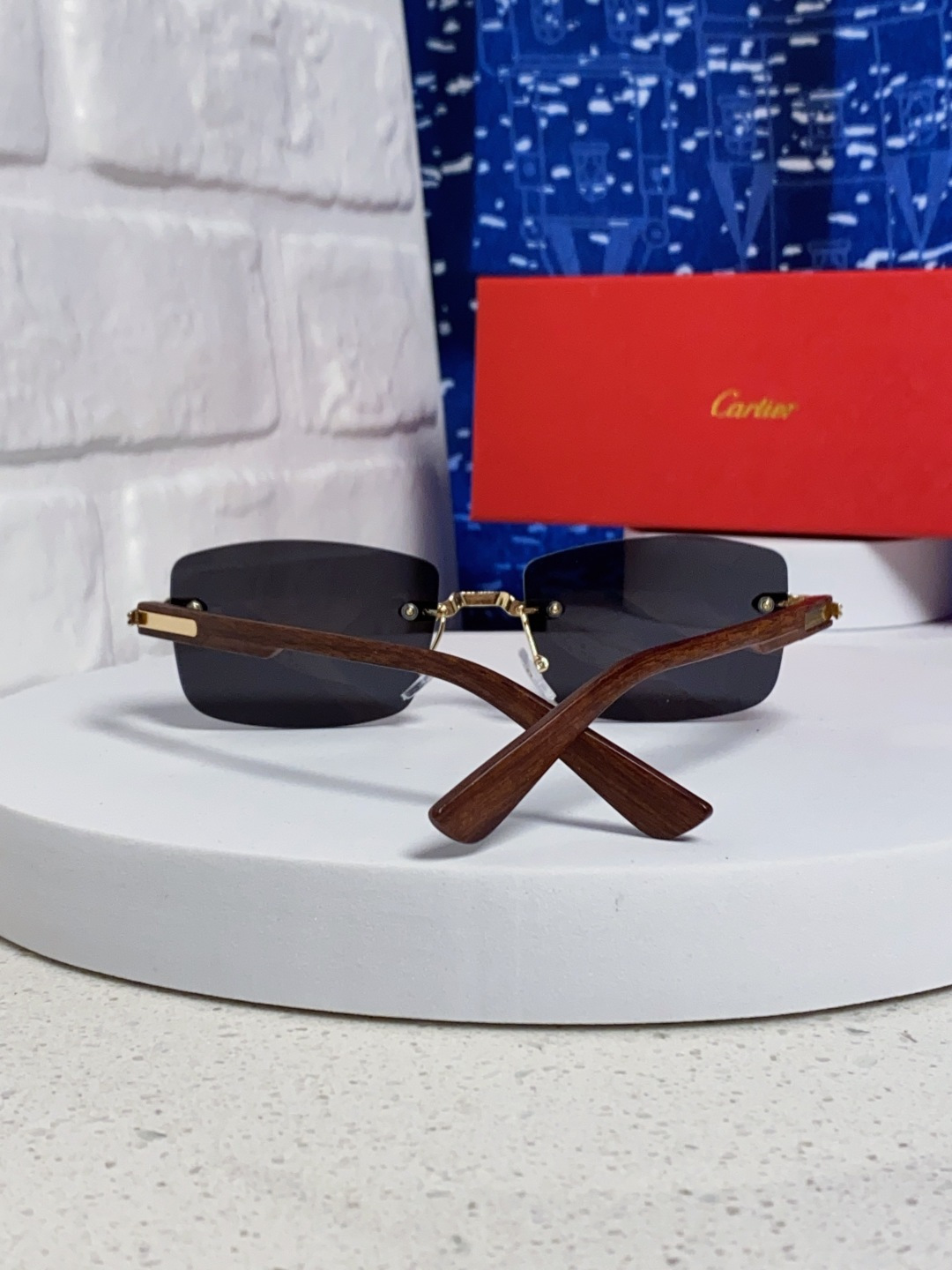 Cartier卡地亚 2025新款男士无框太阳镜方形欧美潮个性木腿墨镜嘻哈拽酷太阳镜遮阳潮流男女通用