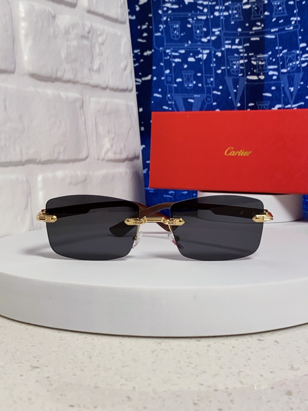 Cartier卡地亚 2025新款男士无框太阳镜方形欧美潮个性木腿墨镜嘻哈拽酷太阳镜遮阳潮流男女通用