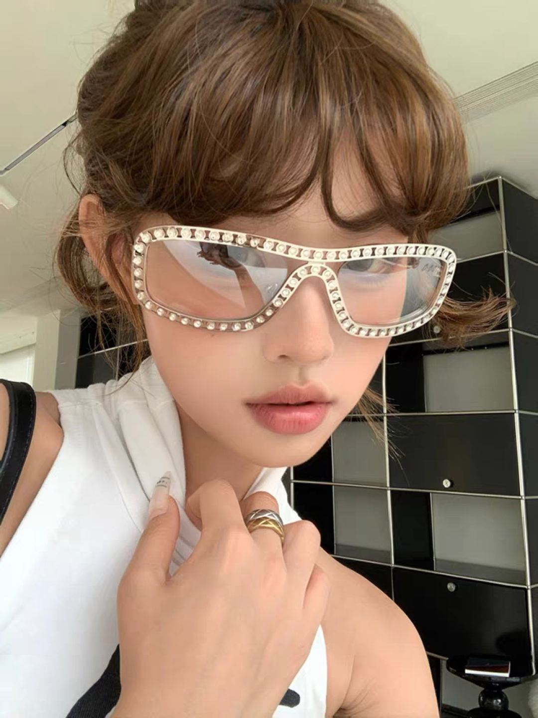 Chanel香奈儿 2025新款小香 时尚金属镶钻闪闪亮太阳镜男女时尚派对舞会墨镜防晒眼镜