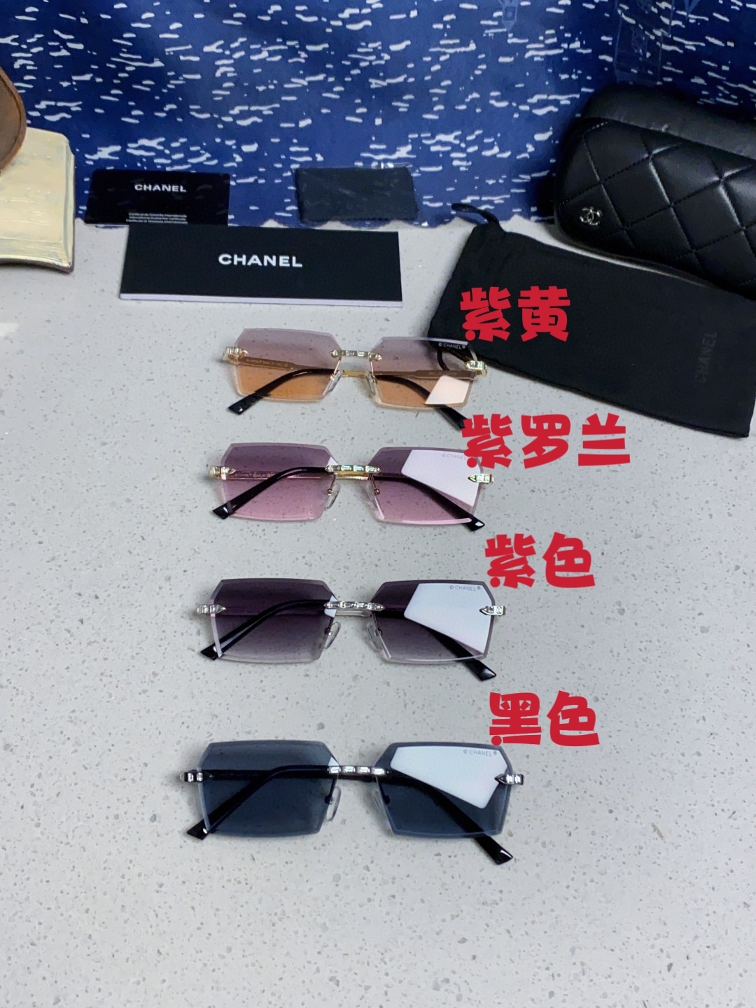 Chanel香奈儿 2025新款欧美复古无框切边墨镜男女潮朋克风金属小方框长方形窄框太阳眼镜 带钻