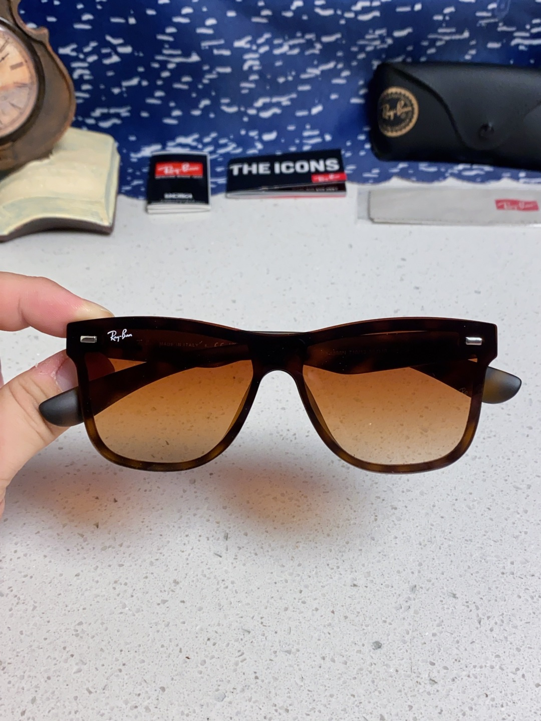  Rayban雷朋 2025新款欧美复古方形连体大框炫彩墨镜男女同款骑行朋克风平面太阳眼镜 RB4388