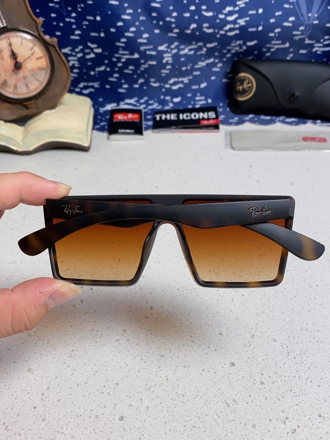 Rayban 雷朋 2025新款复古黑色连一体镜超大框方圆脸显瘦高级感欧美风墨镜女太阳眼镜RB4390