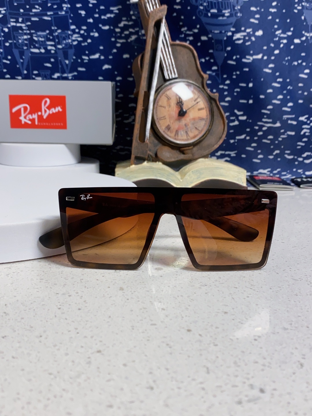 Rayban 雷朋 2025新款复古黑色连一体镜超大框方圆脸显瘦高级感欧美风墨镜女太阳眼镜RB4390