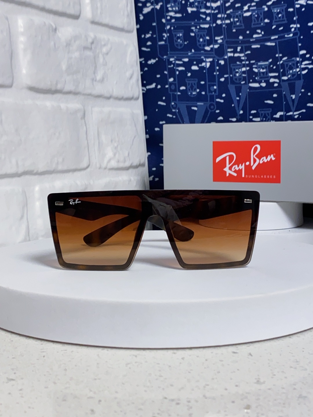Rayban 雷朋 2025新款复古黑色连一体镜超大框方圆脸显瘦高级感欧美风墨镜女太阳眼镜RB4390