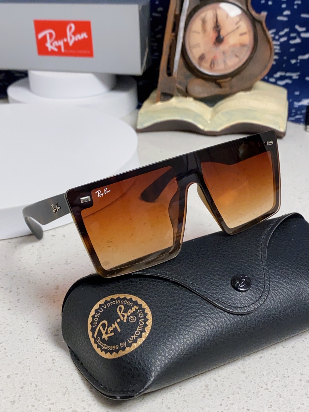 Rayban 雷朋 2025新款复古黑色连一体镜超大框方圆脸显瘦高级感欧美风墨镜女太阳眼镜RB4390