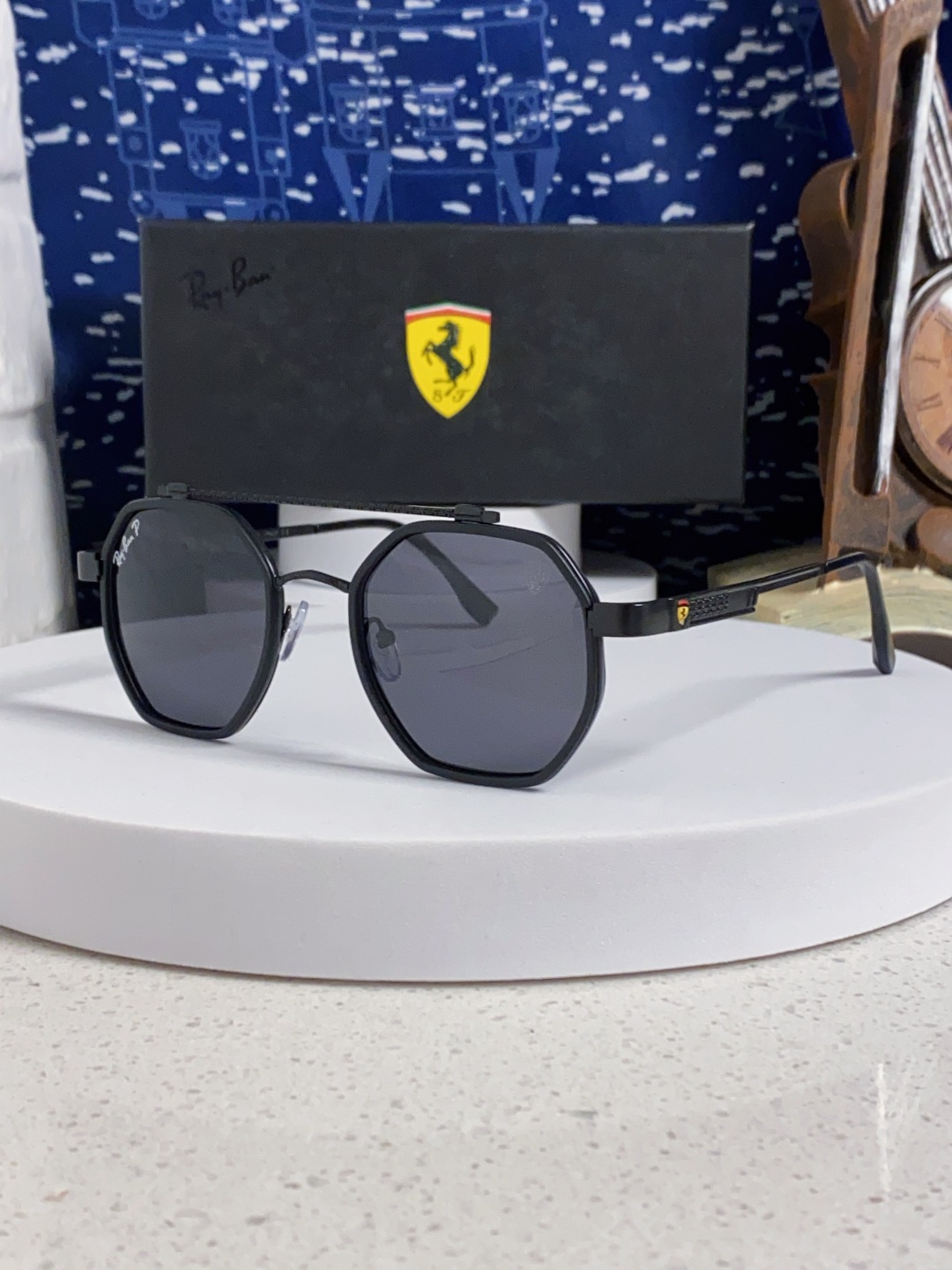 Rayban 雷朋 法拉利联名款 2025新款墨镜偏光夏季太阳镜男高级感蛤蟆镜大框金属防紫外线眼镜 RB