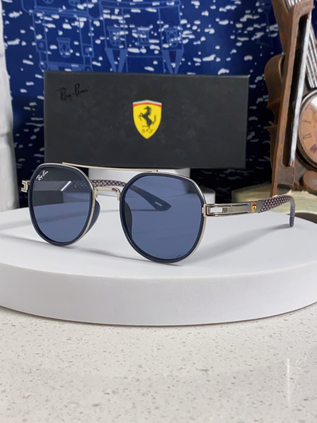 RayBan雷朋法拉利联名款 金属板材椭圆框太阳眼镜女THE PADKYLOB复古双梁遮阳墨镜 男女通用