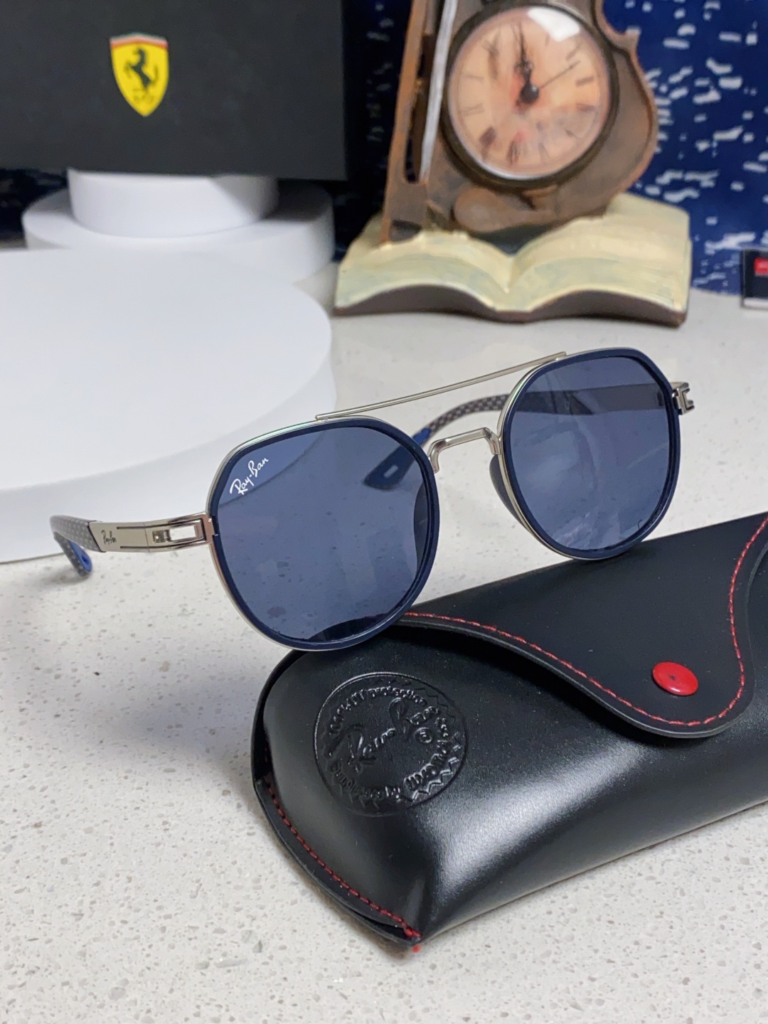 RayBan雷朋法拉利联名款 金属板材椭圆框太阳眼镜女THE PADKYLOB复古双梁遮阳墨镜 男女通用