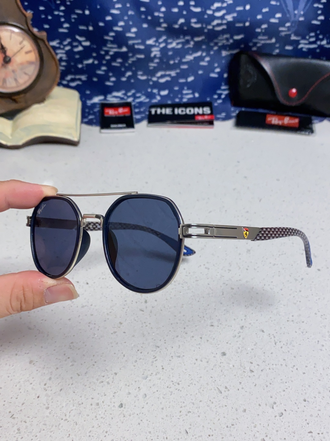 RayBan雷朋法拉利联名款 金属板材椭圆框太阳眼镜女THE PADKYLOB复古双梁遮阳墨镜 男女通用
