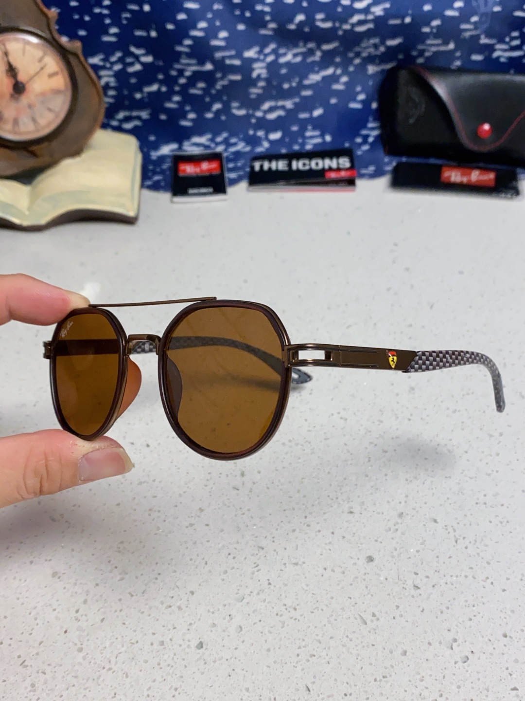 RayBan雷朋法拉利联名款 金属板材椭圆框太阳眼镜女THE PADKYLOB复古双梁遮阳墨镜 男女通用