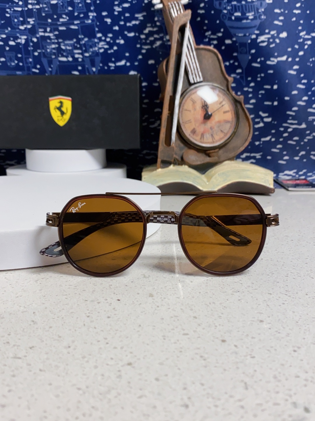 RayBan雷朋法拉利联名款 金属板材椭圆框太阳眼镜女THE PADKYLOB复古双梁遮阳墨镜 男女通用