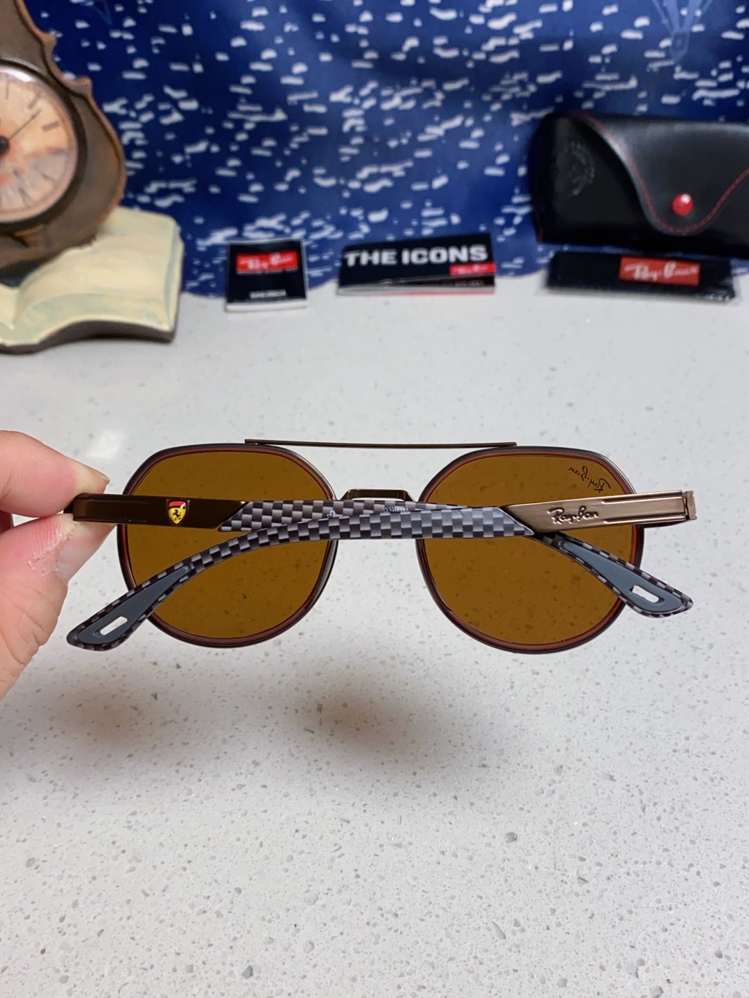 RayBan雷朋法拉利联名款 金属板材椭圆框太阳眼镜女THE PADKYLOB复古双梁遮阳墨镜 男女通用