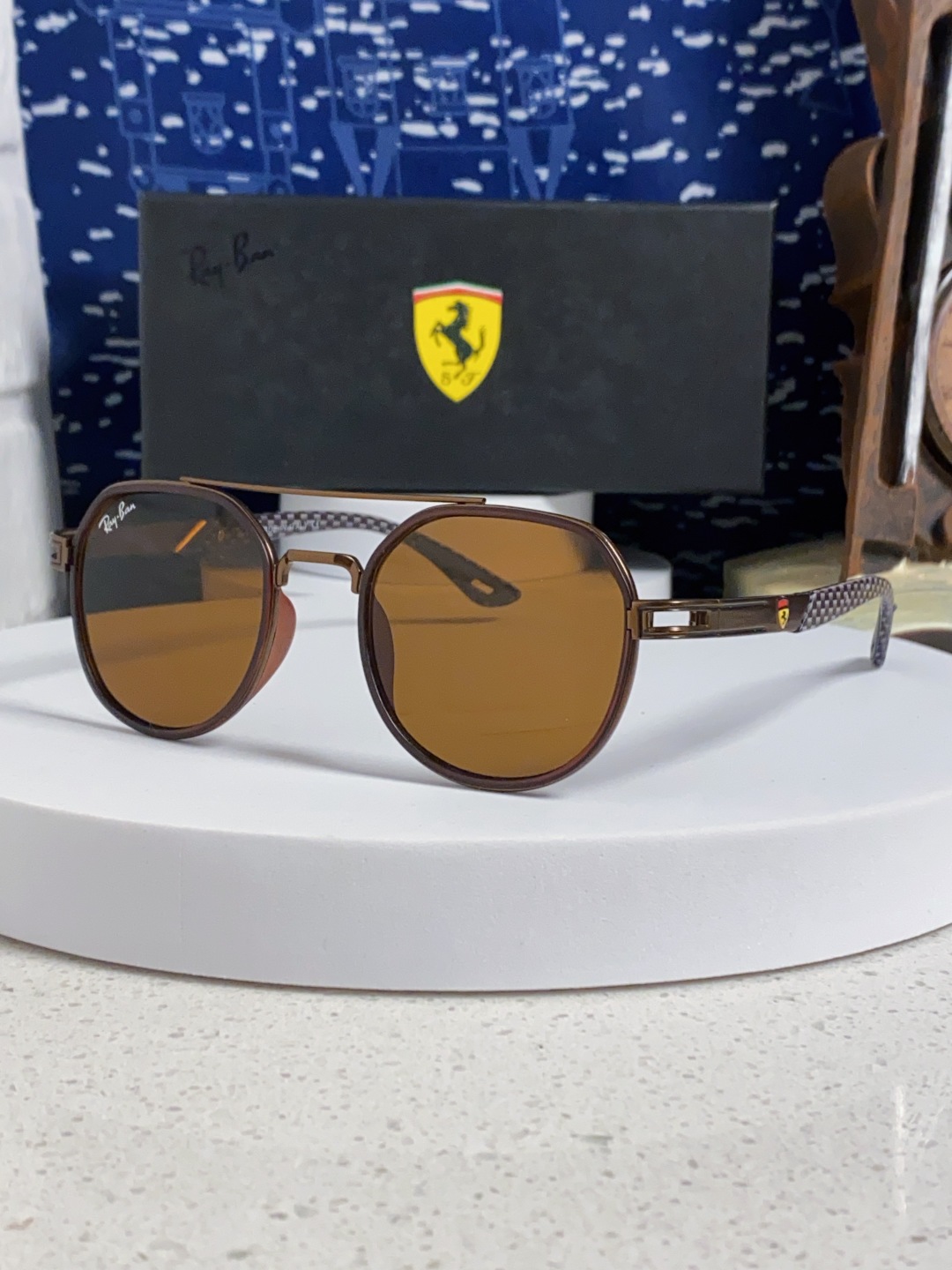 RayBan雷朋法拉利联名款 金属板材椭圆框太阳眼镜女THE PADKYLOB复古双梁遮阳墨镜 男女通用