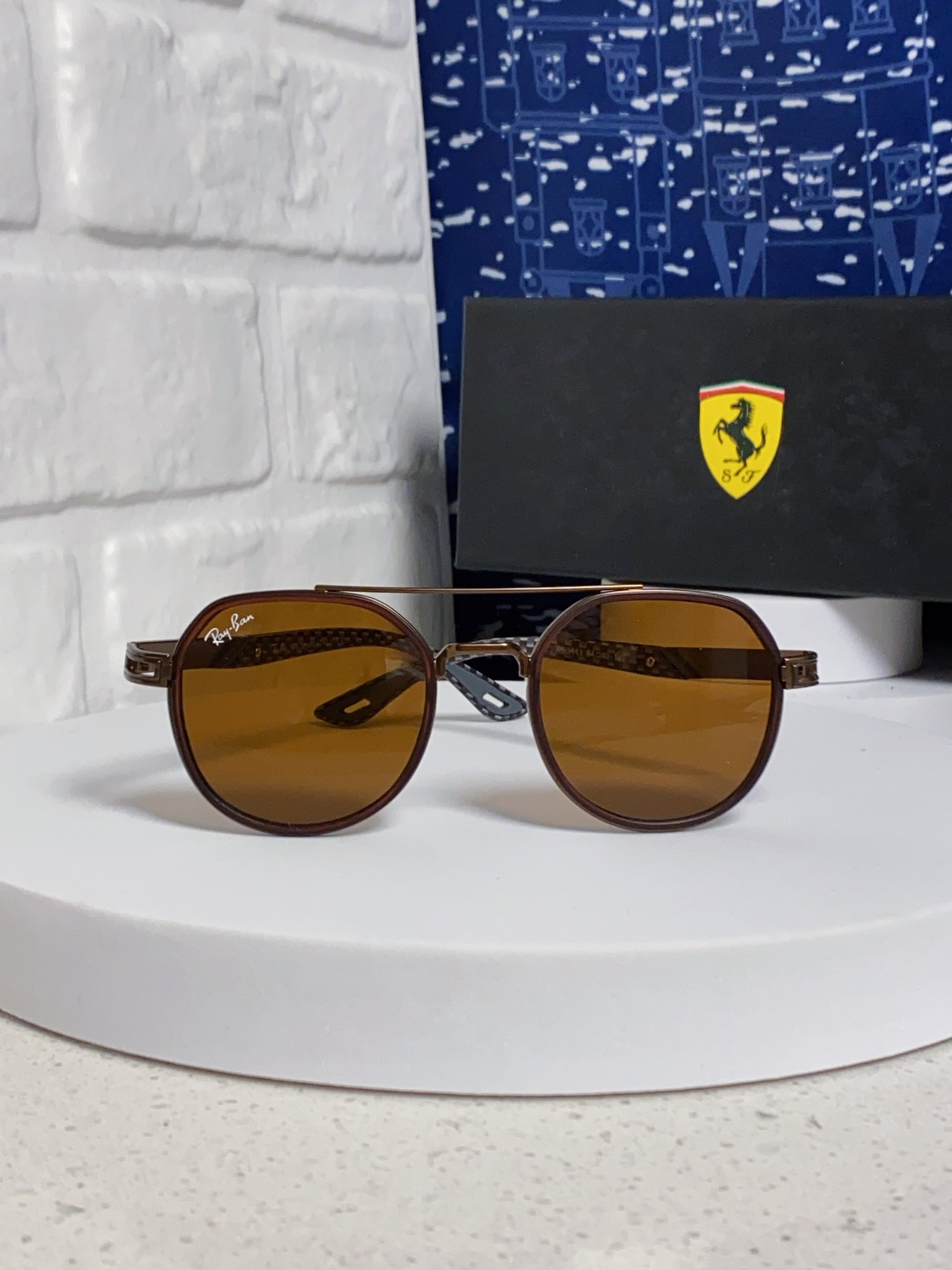 RayBan雷朋法拉利联名款 金属板材椭圆框太阳眼镜女THE PADKYLOB复古双梁遮阳墨镜 男女通用