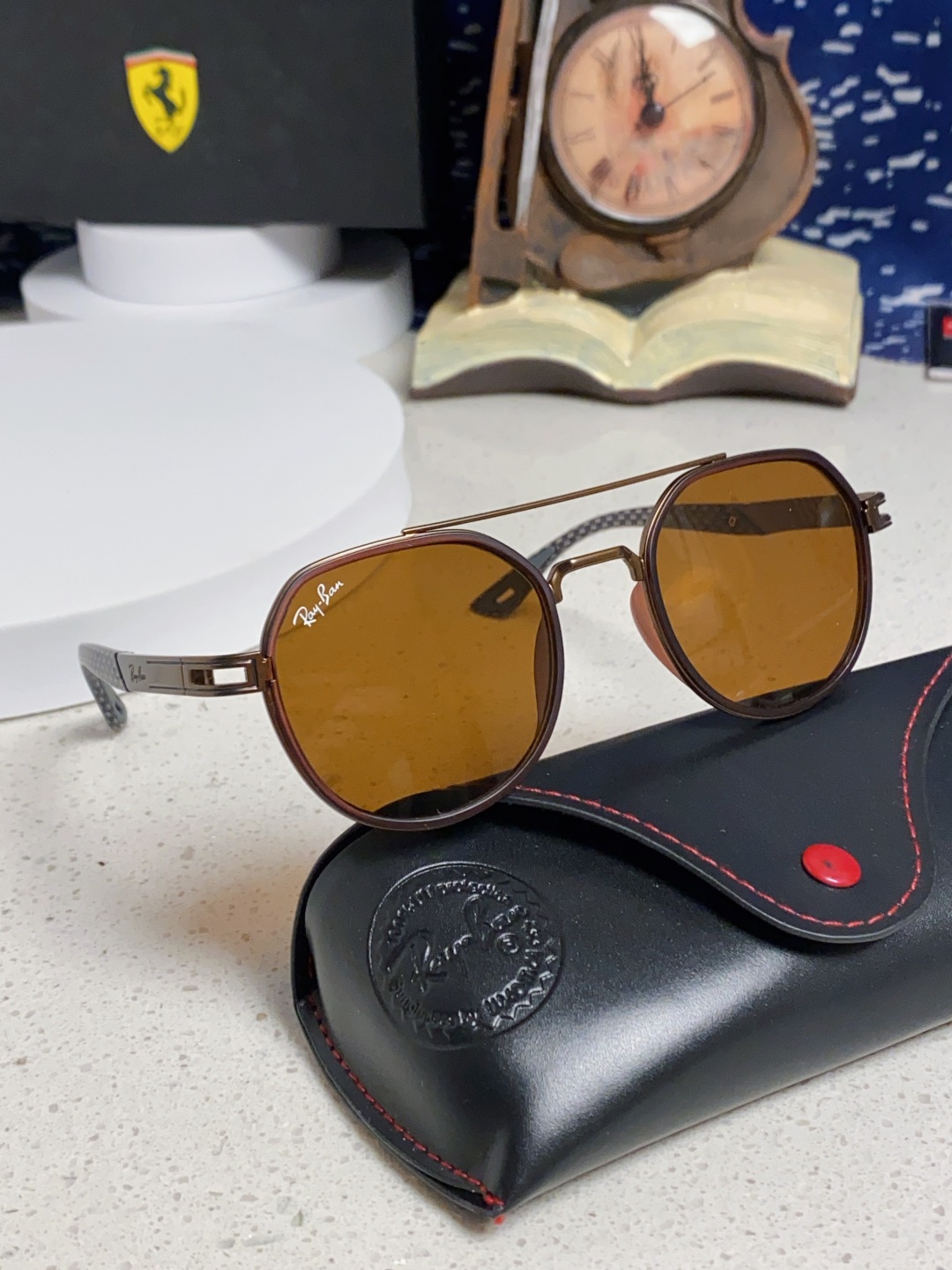RayBan雷朋法拉利联名款 金属板材椭圆框太阳眼镜女THE PADKYLOB复古双梁遮阳墨镜 男女通用