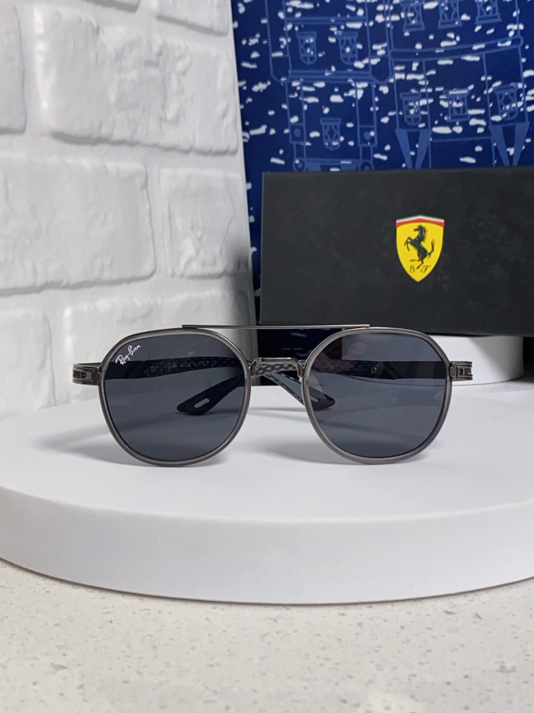 RayBan雷朋法拉利联名款 金属板材椭圆框太阳眼镜女THE PADKYLOB复古双梁遮阳墨镜 男女通用