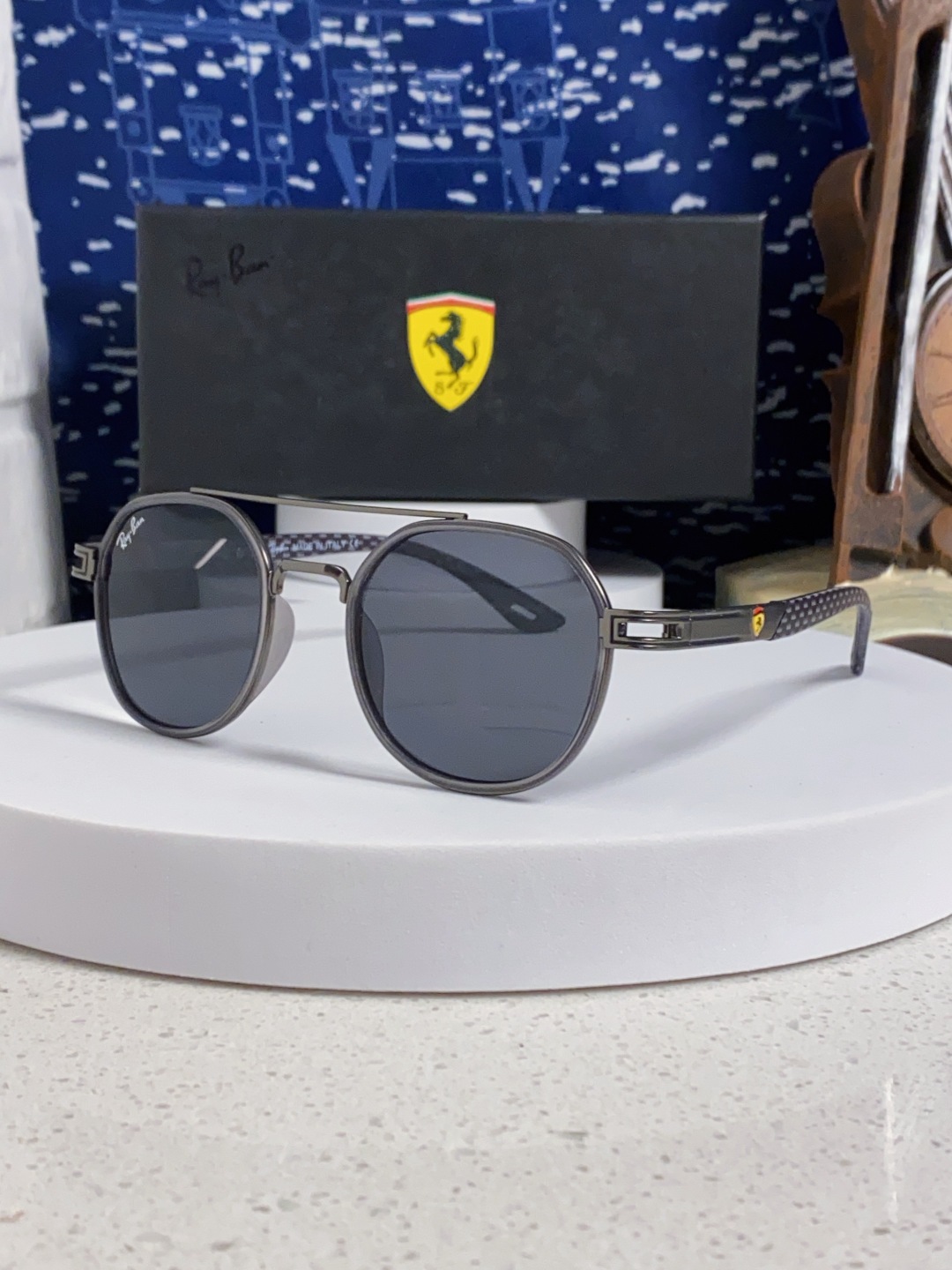 RayBan雷朋法拉利联名款 金属板材椭圆框太阳眼镜女THE PADKYLOB复古双梁遮阳墨镜 男女通用