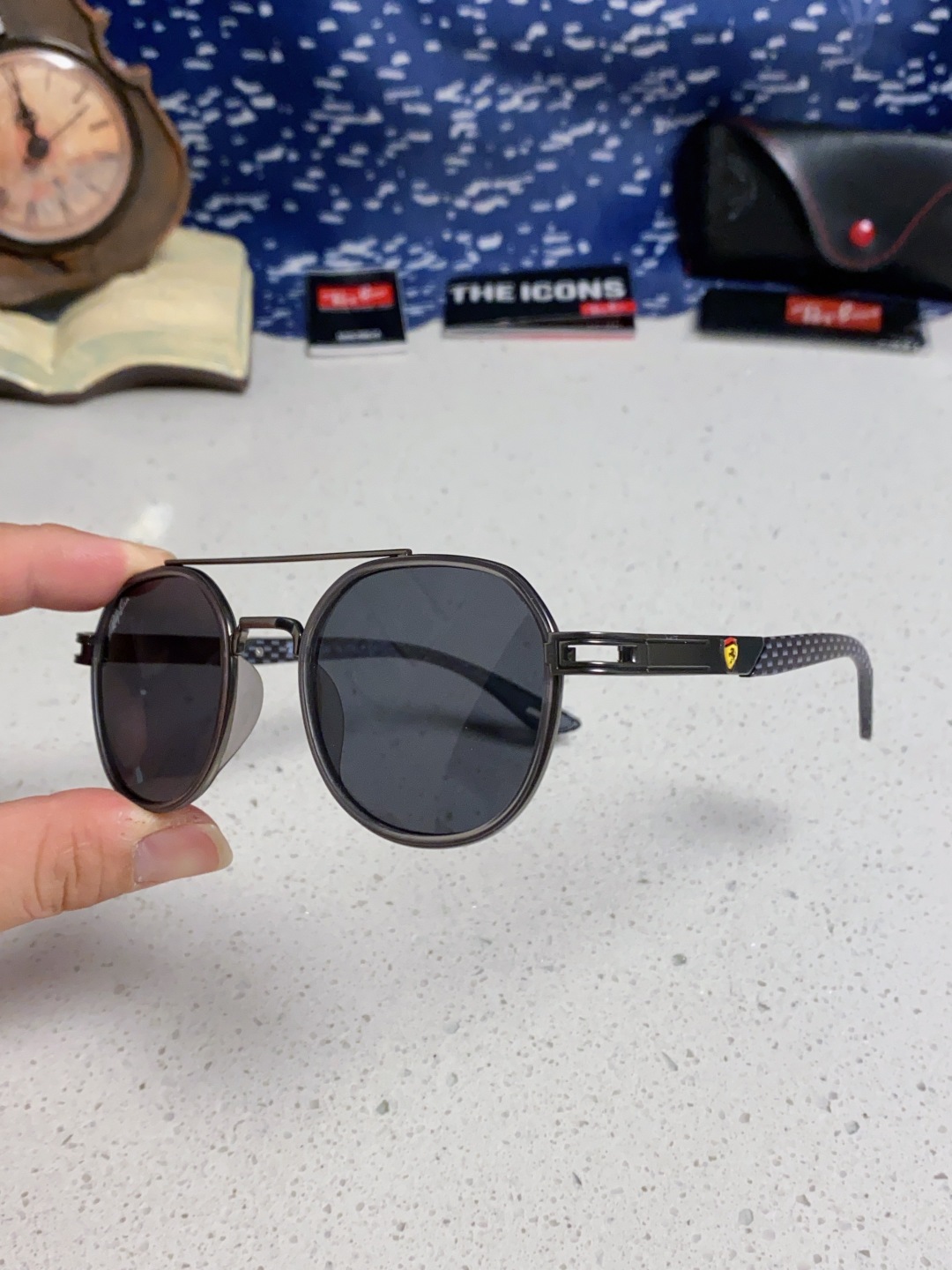 RayBan雷朋法拉利联名款 金属板材椭圆框太阳眼镜女THE PADKYLOB复古双梁遮阳墨镜 男女通用