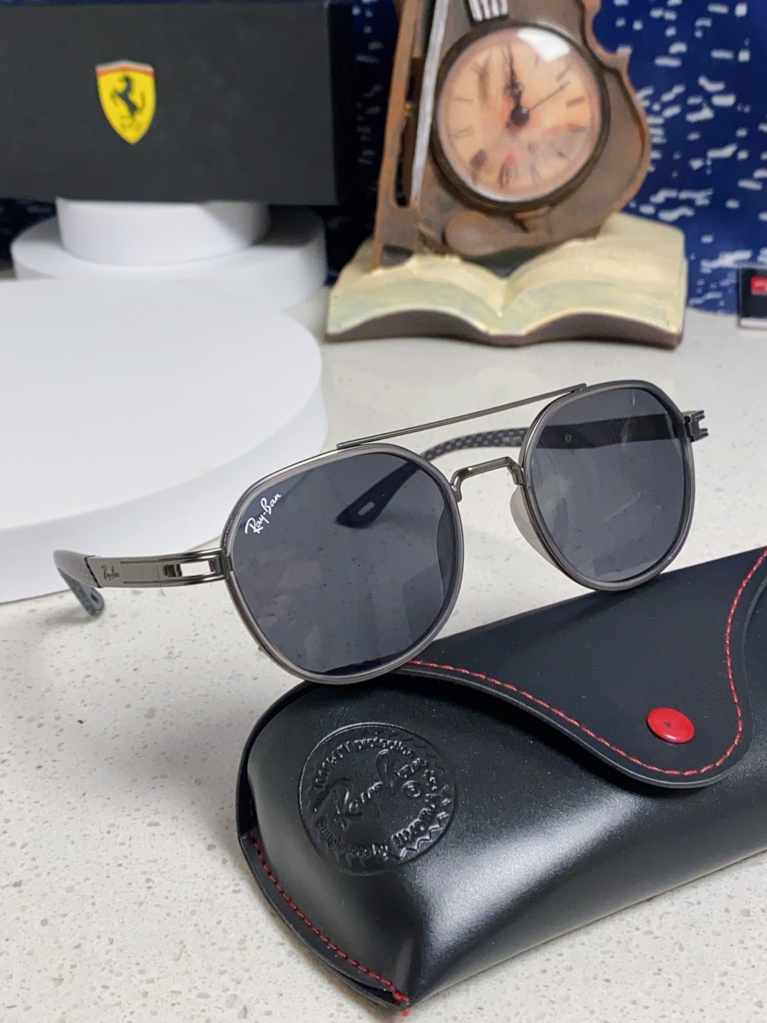 RayBan雷朋法拉利联名款 金属板材椭圆框太阳眼镜女THE PADKYLOB复古双梁遮阳墨镜 男女通用