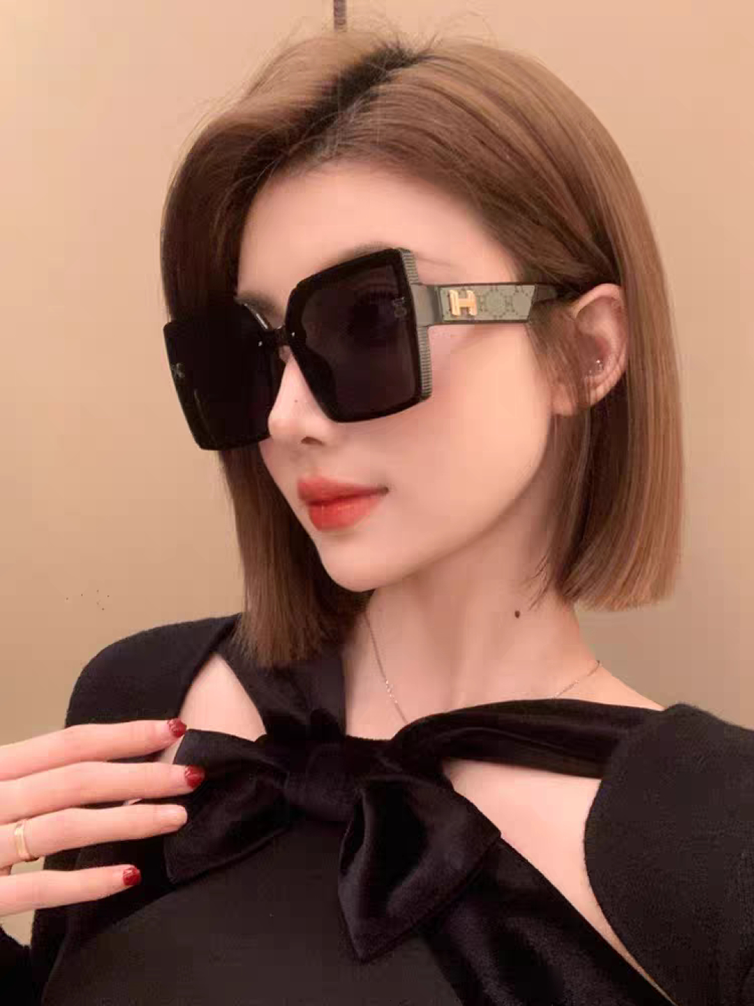 Hermes爱马仕 2025新款墨镜女款年防晒遮阳方框韩版复古高级感长圆脸显瘦太阳镜